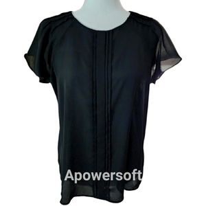 Worthington Pleated Butterfly Sleeve Sheer Black Top